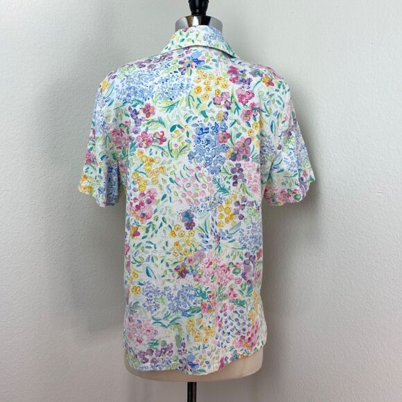 Vtg 90s Koret Womans Spring Floral Blouse Med Cotton Linen Short Sleeves Gauzy - Picture 6 of 9
